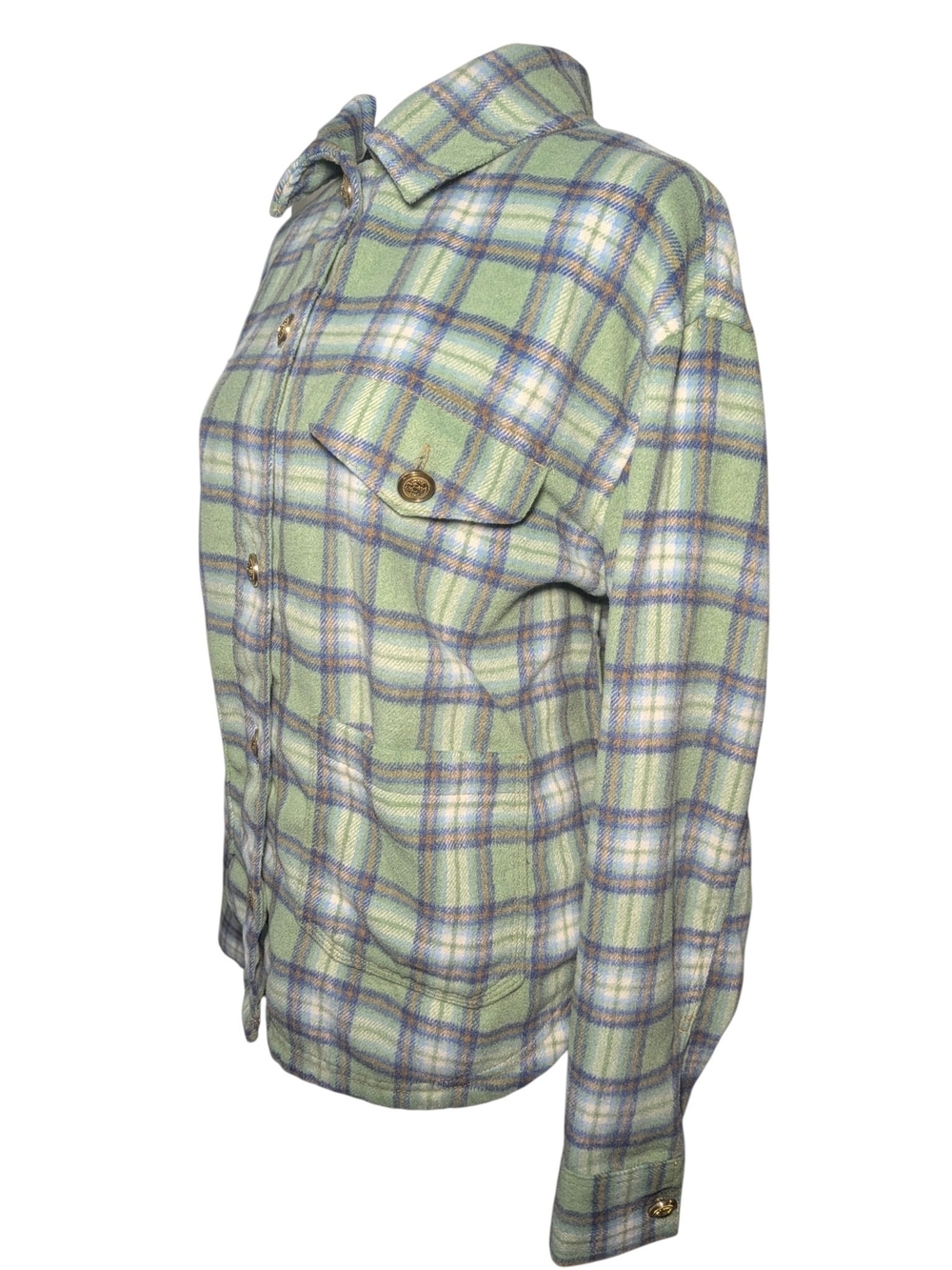 American Eagle Plaid Wool Blend Shacket Gold Crest Button Flannel Coat M - Picture 4 of 9